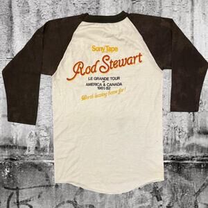 Vintage Rod Stewart 1981/82 Tour Raglan Tee – M (38-40) – White/Black Baseball T